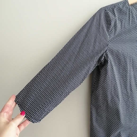 COS Cotton Poplin Ruffle Front Button Blouse Navy White 3/4 Sleeve 34 (XS) - Picture 8 of 16